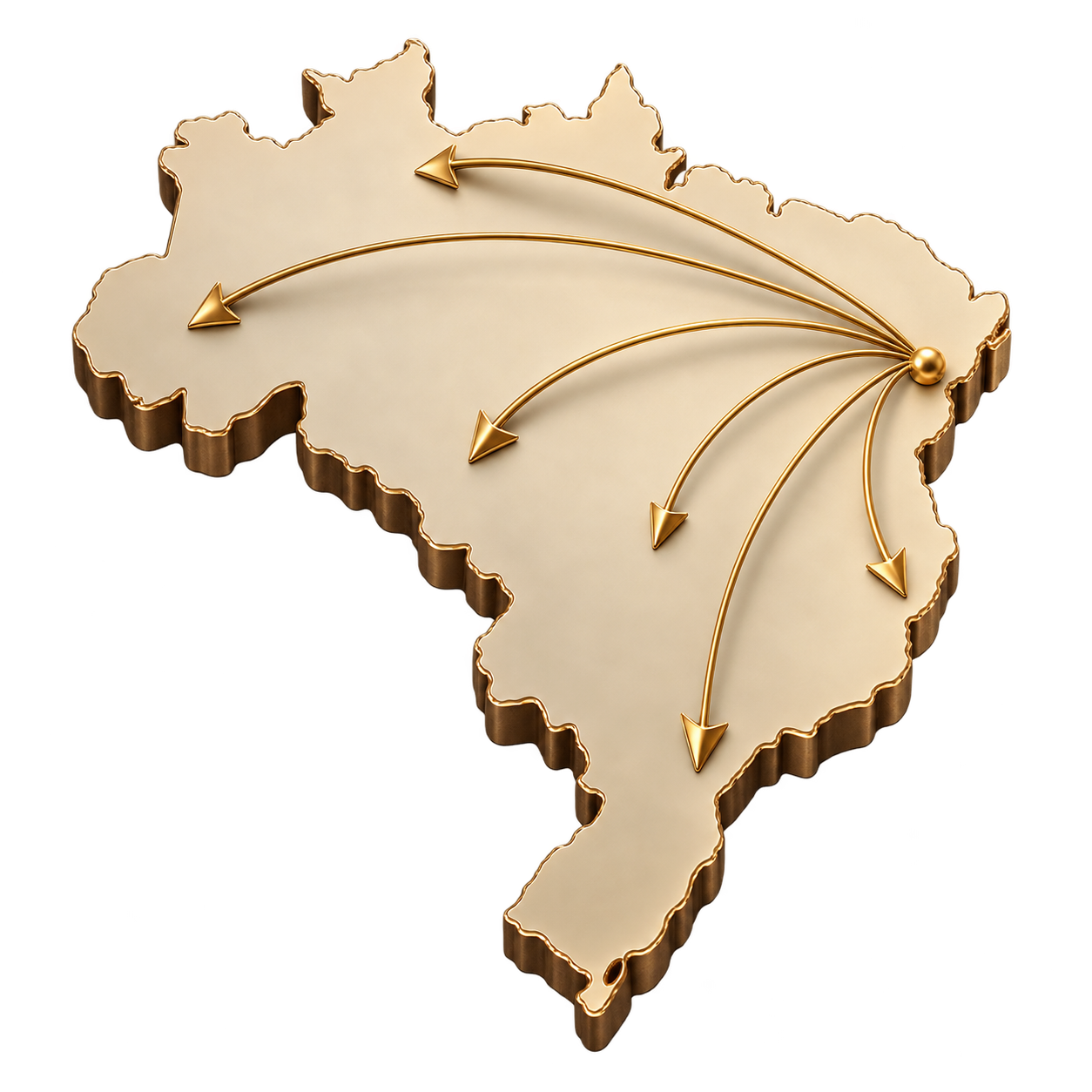 Mapa 3D do Brasil indicando alcance nacional
